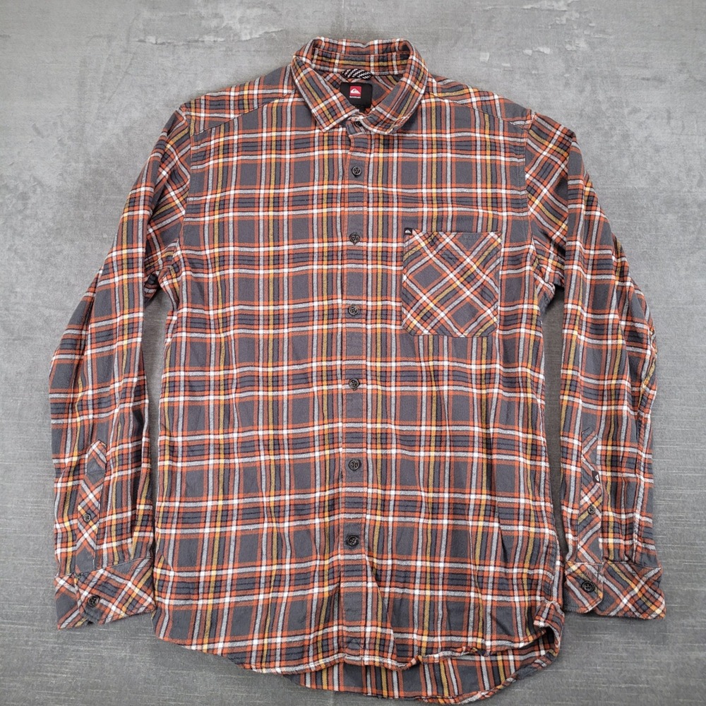 Quiksilver Y2K Mens Flannel Shirt Medium Plaid Long Sleeve Button Up‎